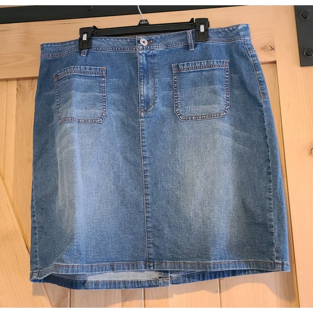 J.Jill Denim Skirt Women Plus Size 18P Stretch Pencil Short Patch Pockets 38x20"